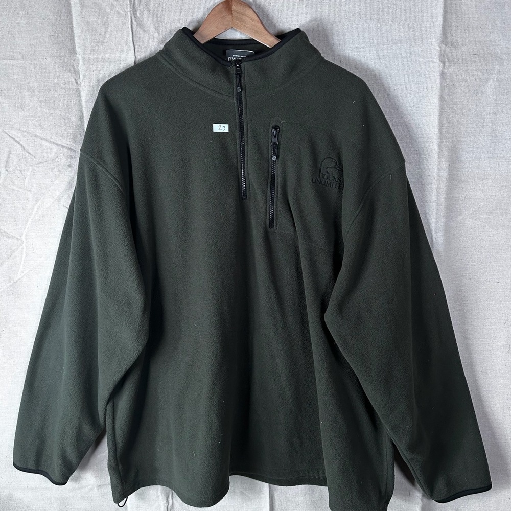 Ducks Unlimited Mens XXXL‎ Green Fleece 1/4 Zip Pullover Jacket